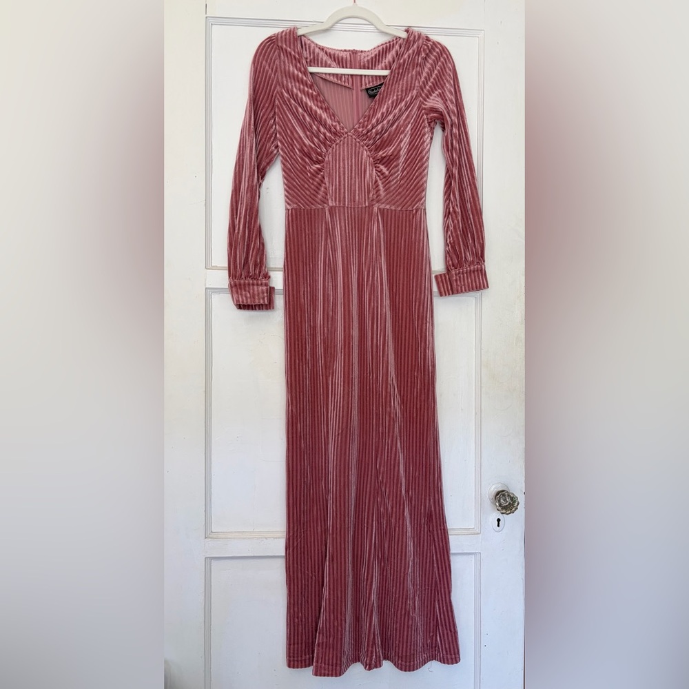 Voodoo Vixen Dusty Rose Velvet Long Sleeve Maxi Dress